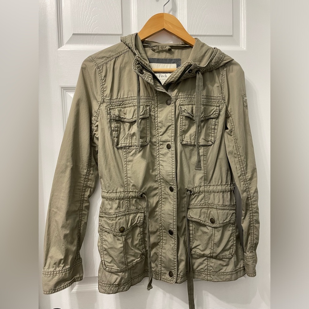 Abercrombie & Fitch Utility Jacket Women's SMALL Y2K Olive Green Military Hooded